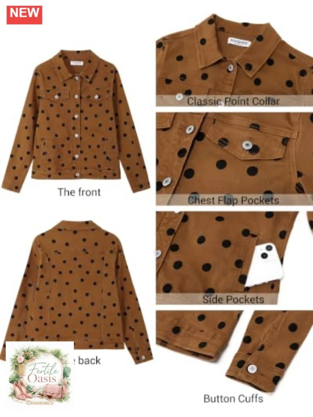 Women's Stretch Denim Jacket Polka Dot Print